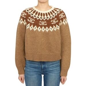 NWT Celine Fair Isle Triomphe L Large Wool Yoke Sweater Brown Nordic Ski Luxury